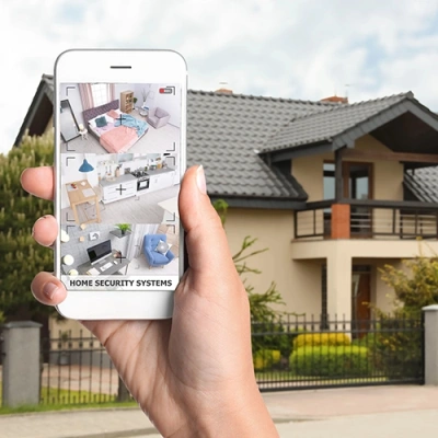 Amarillo vivint phone display of cctv live feed in front of a house